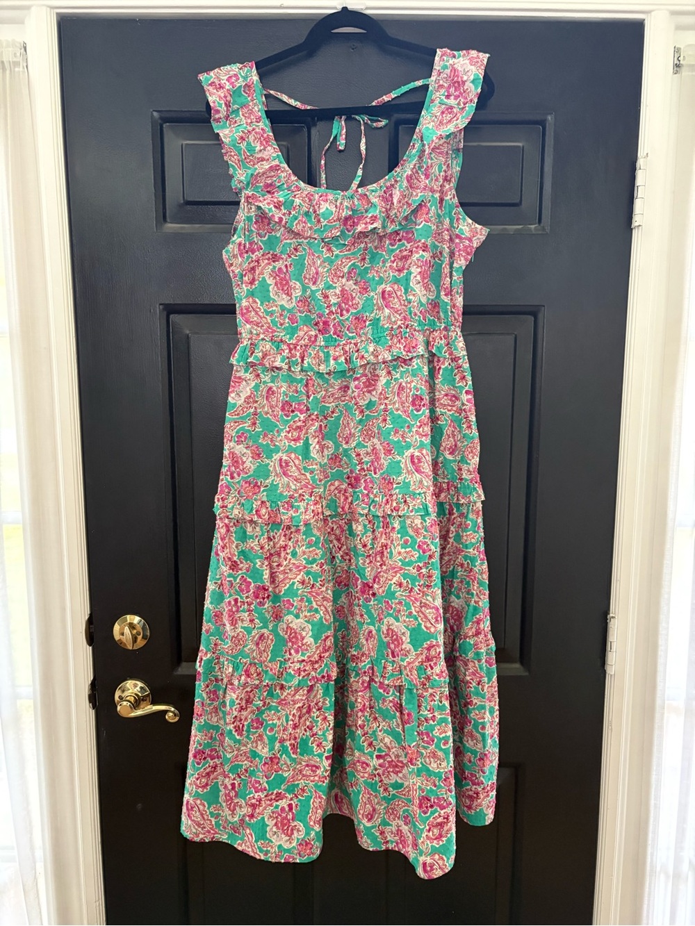 J. Crew Factory Green and Pink Floral Midi Dress